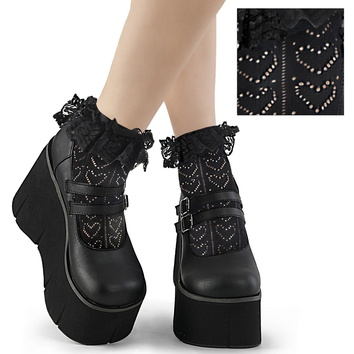Heart Net Ruffle Sock - Demonia Cult